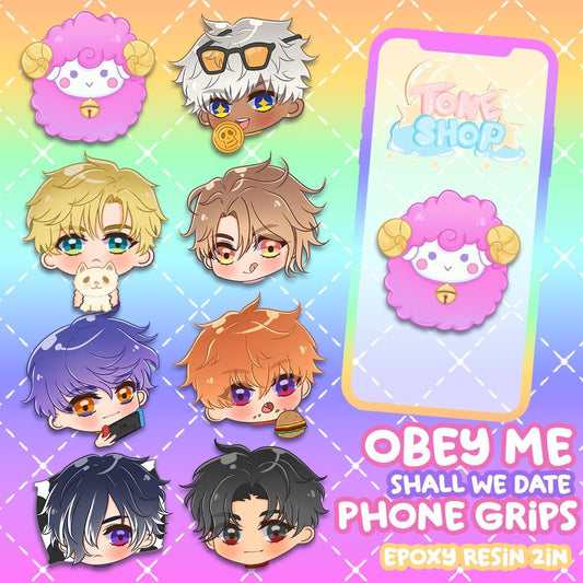 Obey Me! Shall We Date Phone Grips | 8 total, Phone Accessories | Mammon, Asmo, Levi, Lucifer, Satan, Beel, Belphie, MC Sheep
