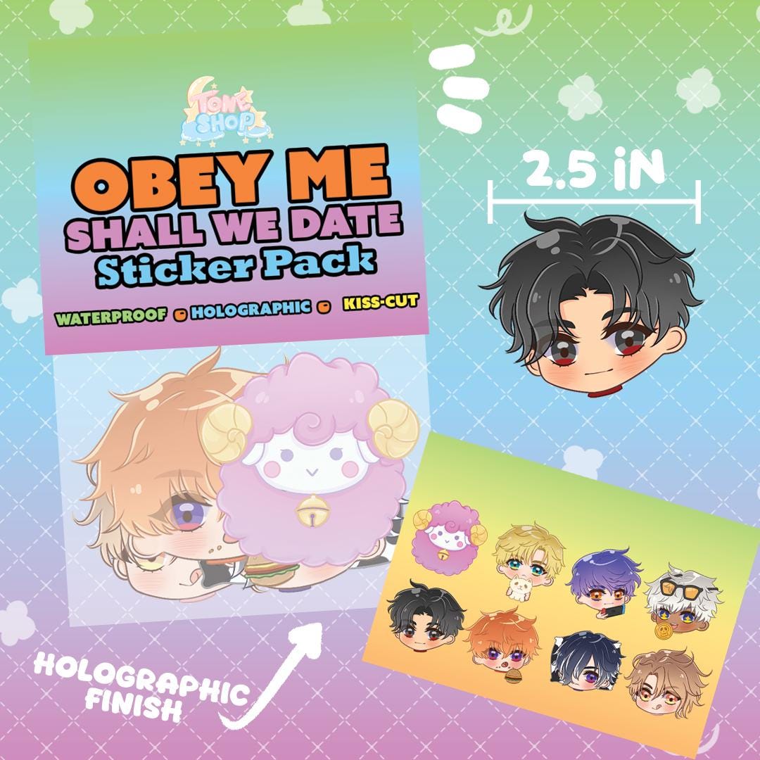 Obey Me! Shall We Date Chibis Stickers 1 & 2 | Mammon, Lucifer, Asmo, Levi, Diavolo, Barbatos |