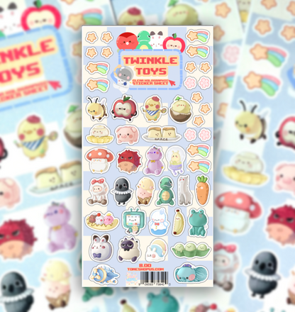 Twinkle Toys Mini Plushies Vinyl Glitter Sticker Sheet