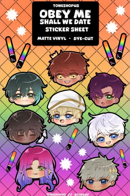 Obey Me! Shall We Date Holographic Chibis Sticker Sheet Version 2 | 8 Stickers | Diavolo, Barbatos, Mephisto, Luke, Simeon, Solomon