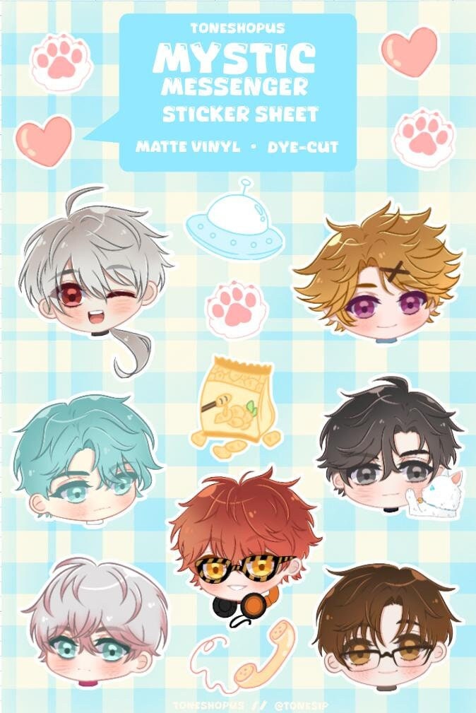 MysMes Holographic Sticker Sheet | 7 Stickers | 707, Saeran, Zen, Yoosung, Jumin Han, Jaehee, V