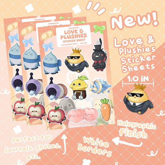 Love & Plushies Holographic Sticker Sheet Version 2 | 12 Stickers | Mr.Beanie, Lemonette, Heartbreaker, Snoozer, Pumpkin Magus |