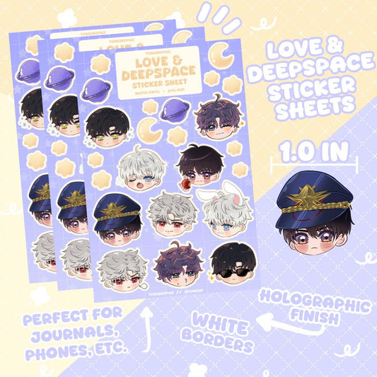 Love & Deepspace Holographic Chibis Sticker Sheet | 23 Stickers | Zayne, Xavier, Rafayel, Sylus, Caleb |