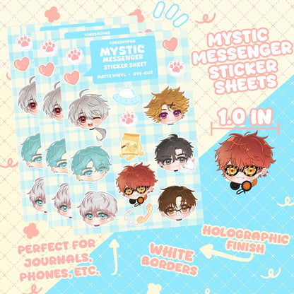 MysMes Holographic Sticker Sheet | 7 Stickers | 707, Saeran, Zen, Yoosung, Jumin Han, Jaehee, V