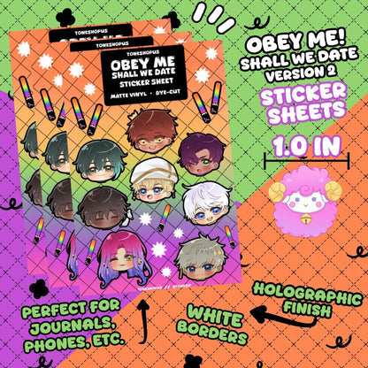 Obey Me! Shall We Date Holographic Chibis Sticker Sheet Version 2 | 8 Stickers | Diavolo, Barbatos, Mephisto, Luke, Simeon, Solomon