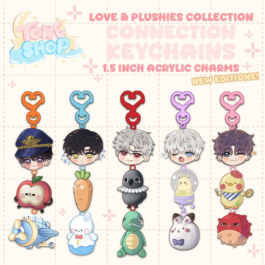 NEW EDITIONS Love & Plushies Connection Keychains | 1.5 inch Acrylic Charm Keychains | Sylus, Caleb, Xavier, Zayne, Rafayel