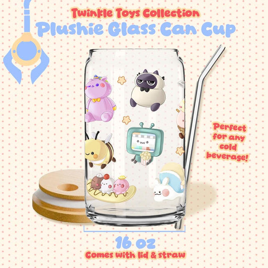 Crane Machine Plushie Clear Glass Can Cup | Twinkle Toy Collection | Fairy Mare, Fussy Kitty, Cool Scoops, Coco Puff, and more! |